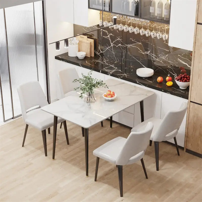 Contemporary Kitchen Table with Metal Frame and Sintered Stone Top