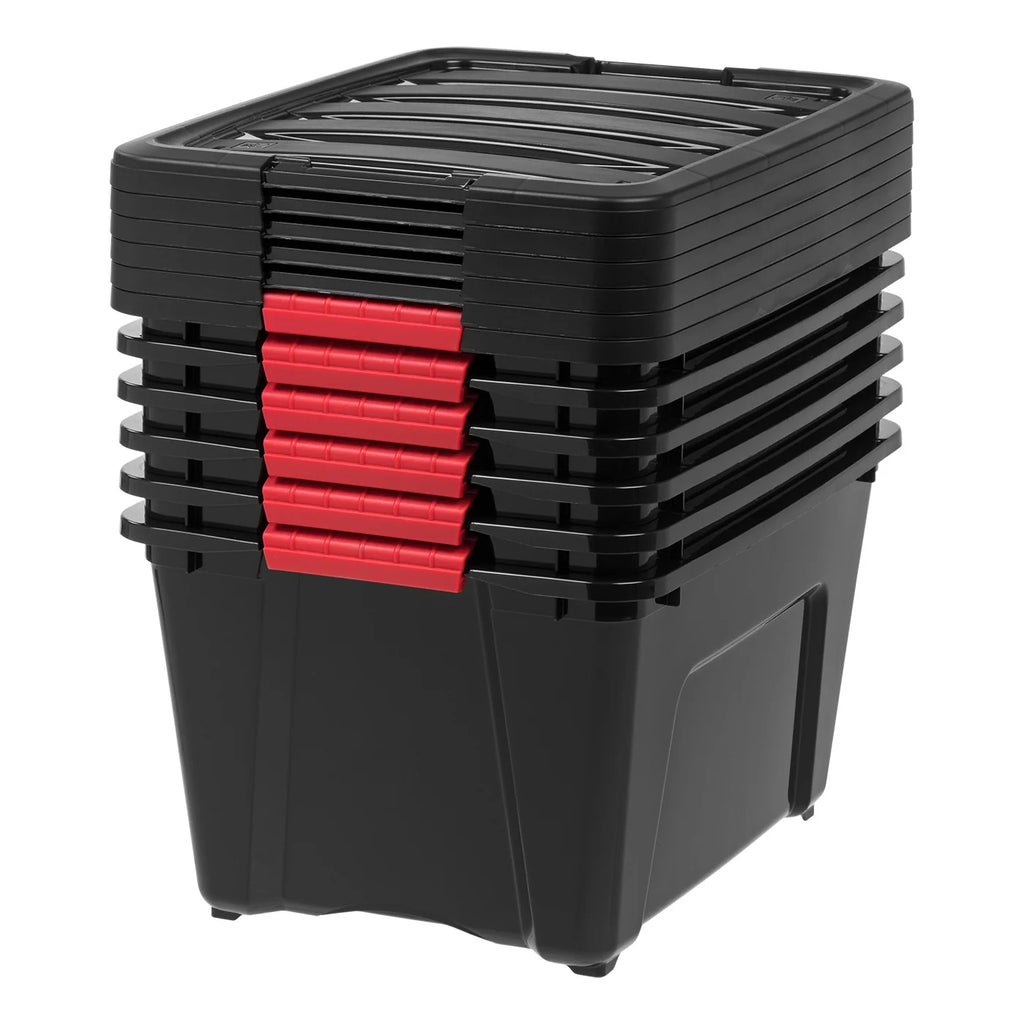 Stack & Pull Storage Box - 32 QT, 6 Pack, Black