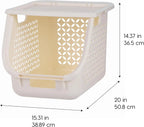 Laundry Basket Hamper, 40L - 3 Pack Stackable Plastic Clothes Sorter Bin with Lids | Off White