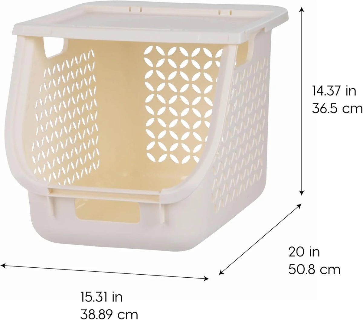 Laundry Basket Hamper, 40L - 3 Pack Stackable Plastic Clothes Sorter Bin with Lids | Off White