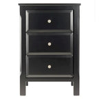 Elegant Black Wooden Nightstand with 3 Generous Storage Drawers - Dimensions: 15.75L x 15.75W x 23.63H