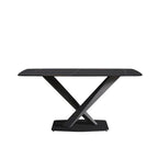 63-Inch Contemporary Dining Table with Slate Stone Surface and Metal Legs, Marble Finish
