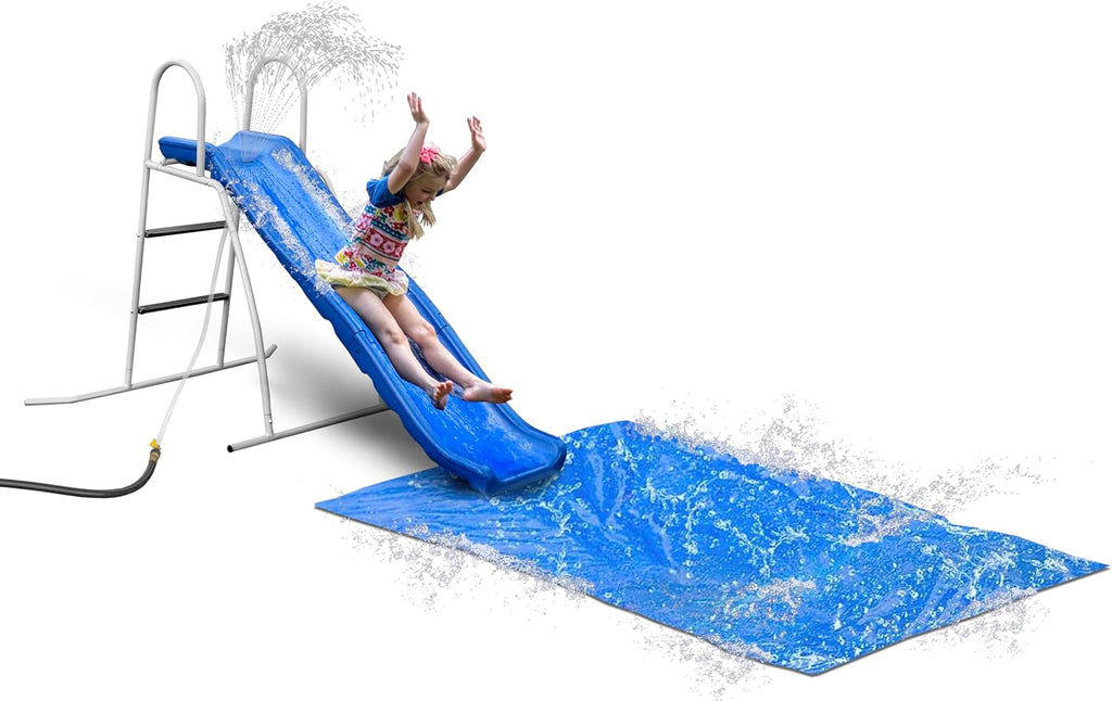 XDP Recreation 6 Foot Water Wave Slide with Built In Adjustable Sprinkler, Freestanding with Ground Pad and Hose Extension for Lawn Fun, Ages 3 to 8