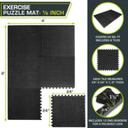 Diamond Plate Exercise Puzzle Mat 1/2-in | 24 Sq Ft - 6 Tiles / Black