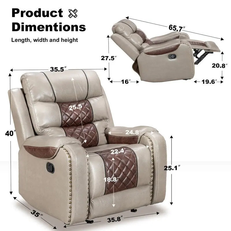 Spacious Faux Leather American-Style Recliner Chair for Living Room