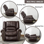 CANMOV Leather Recliner Chair, Classic and Traditional Manual Recliner Chair with Comfortable Arms and Back Single Sofa for Living Room, Nut Brown