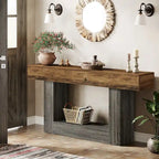 63-Inch Brown and Gray Slim Wooden Console Table for Entryway