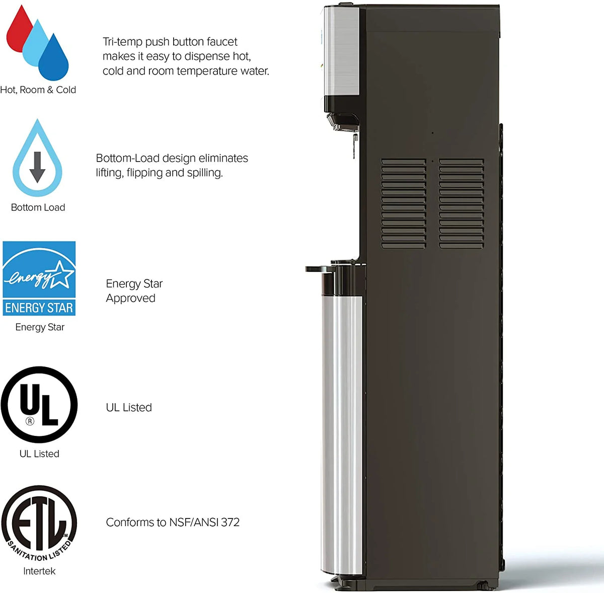 Self Cleaning Bottom Loading Water Cooler Water Dispenser 3 Temperature Settings