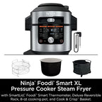 OL701 14 in 1 SMART XL 8 Qt. Pressure Cooker Steam Fryer with SmartLid & Thermometer Auto Steam Release, that Air Fries, Proofs & More, 3 Layer Capacity, 5 Qt. Crisp Basket, Silver/Black