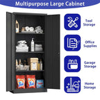 Steel Tool Storage Cabinet with Doors and 3 Shelves - Metal Garage Organizer