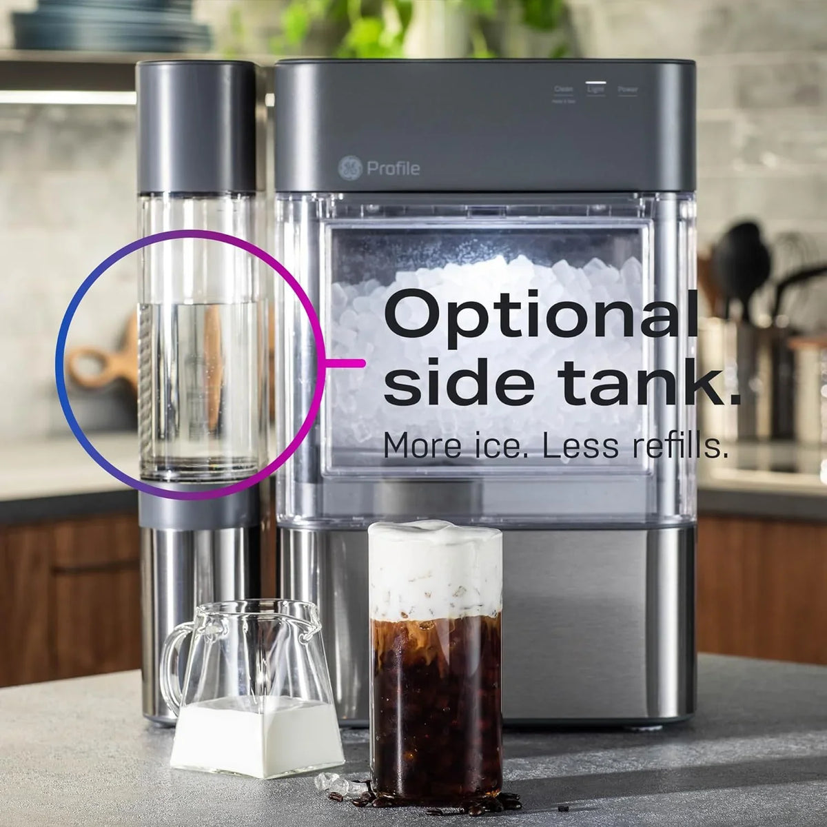 Countertop Nugget Ice Maker with Side Tank | Ice Machine with WiFi Connectivity | Smart Home Kitchen Essentials | Stainless Steel