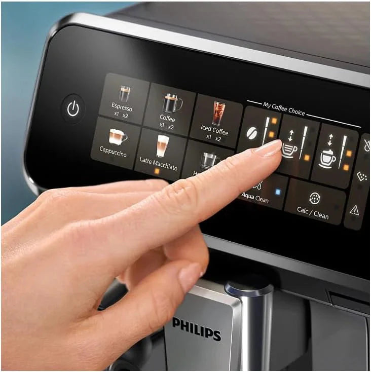 Philips Series 3300 Fully Automatic Espresso Coffee Machine - 6 Hot & Iced Drinks, LatteGo Milk System, 40% Quieter SilentBrew, Ceramic Grinder, Aquaclean Filter, Glossy Black (EP3341/50)