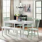 Set of 2 Spindle Back Dining Chairs Solid Rubberwood Farmhouse Style