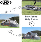UNP Camping Tent 10-Person-Family Tents, Parties, Music Festival Tent, Big, Easy Up, 5 Large Mesh Windows, Double Layer, 2 Room, Waterproof, Weather Resistant, 18ft x 9ft x78in