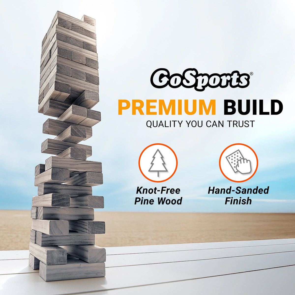 Large Toppling Tower, Stacks to 3' | Gray