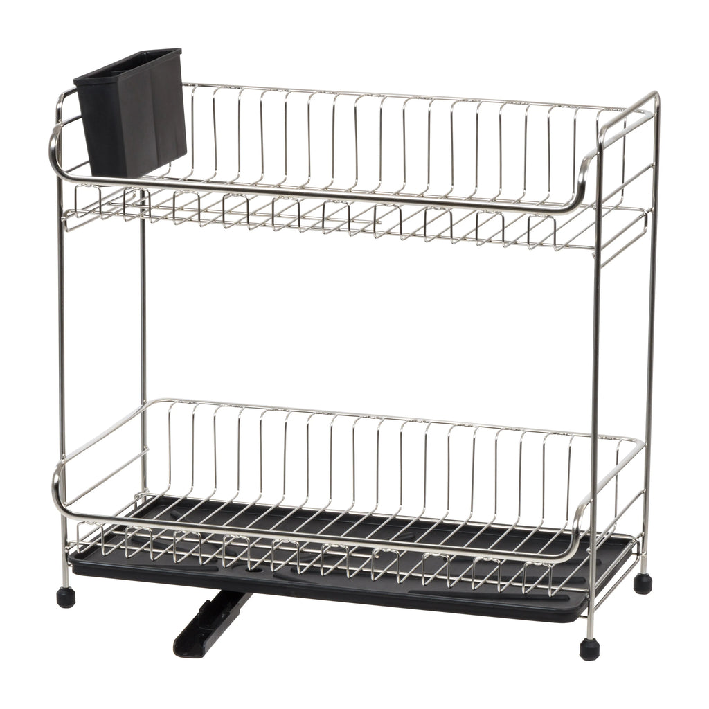Stainless Steel 2-tier Slim-sized Dish Rack, Black | Black
