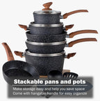 Kitchen Academy Induction Cookware Sets - 12 Piece Green Cooking Pan Set, Granite Nonstick Pots and Pans Set