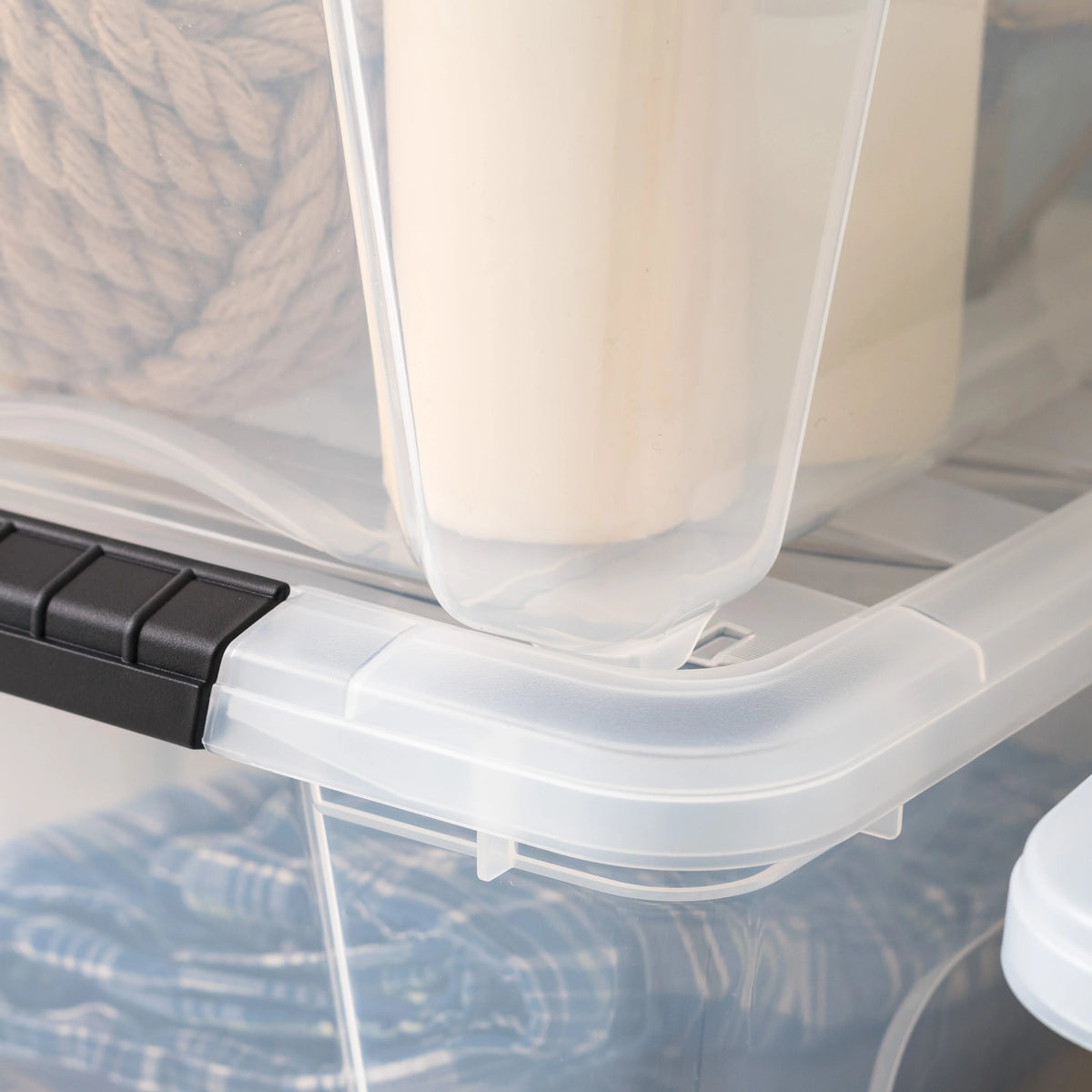 40 Quart Stack & Pull Box, 6 Pack, Clear with Black Buckle