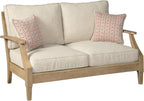 Signature Design by Ashley Clare View Coastal Outdoor Patio Eucalyptus Sofa with Cushions, Beige