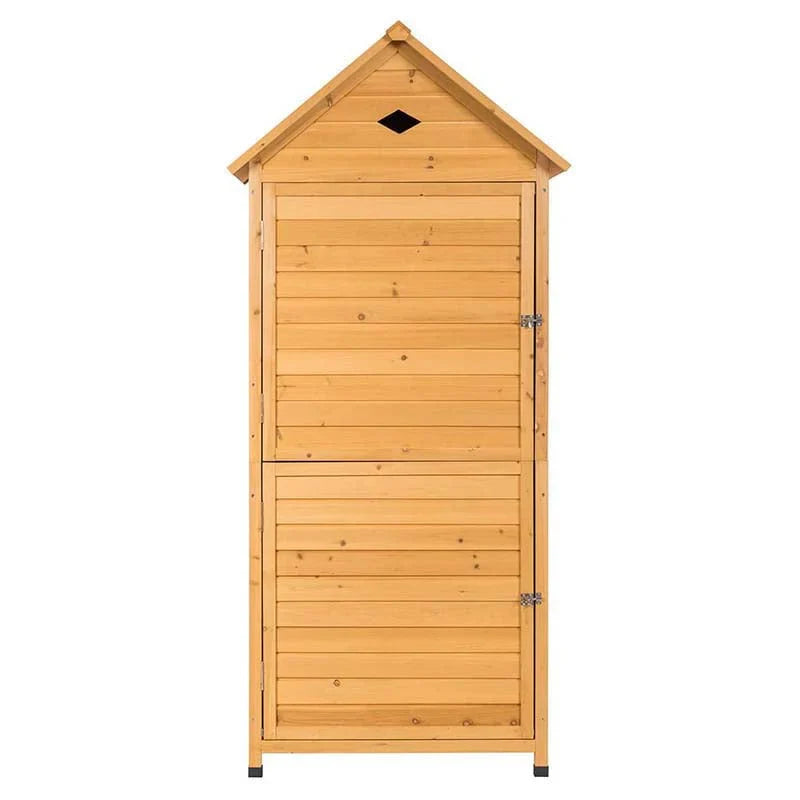 63" Wood Outdoor Storage Shed Lockable Garden Tools Storage Cabinet with 5 Shelves, Galvanized Sheet Roof