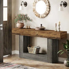 63-Inch Brown and Gray Slim Wooden Console Table for Entryway