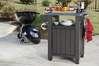 Unity Portable Outdoor Table and Storage Cabinet with Hooks for Grill Accessories-Stainless Steel Top for Patio Kitchen Island or Bar Cart, Espresso Brown