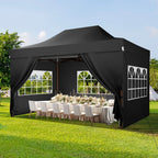 COBIZI 10x15 Pop Up Canopy Tent Heavy Duty with Sidewall, Commercial Outdoor Easy Pop Up Gazebo for Party Wedding All Weather Waterproof UV 50+ with Roller Bag(Leg Upgraded),Black