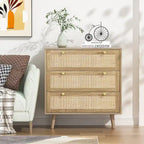 Modern Boho 3-Drawer Rattan Dresser - Stylish Chest of Drawers with Ample Storage for Your Bedroom
