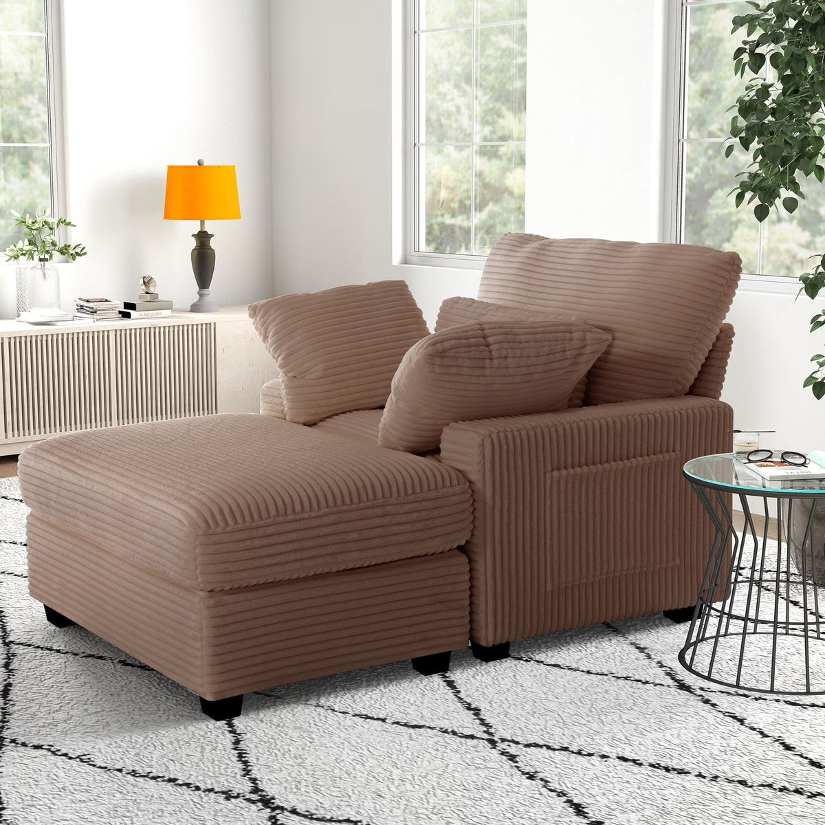 BedLuxury Oversized Accent Chair with Ottoman for Living Room, Single Sleeper Sofa Armchair with 3 Pillows, Lounge Sofa Bed, Green