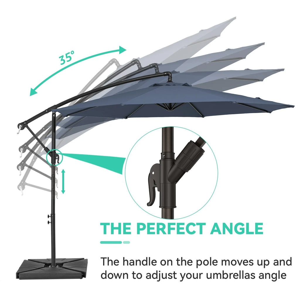 JUSTLET 10ft Heavy Duty Patio Hanging Offset Cantilever Patio Umbrella W/ 4-Piece Base Included Included, Beige