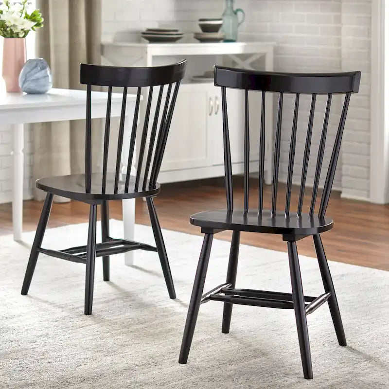 Set of 2 Spindle Back Dining Chairs Solid Rubberwood Farmhouse Style