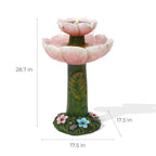 Luxenhome Solar Powered Pink Flower 2 - Tier Resin Birdbath Fountain with Lights