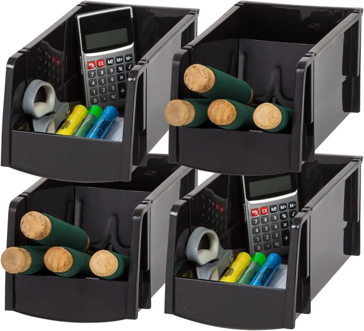 Stackable Open Front Shelf Bin Storage Organizer | M - 4 Pack