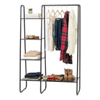 Metal Garment Rack with Metal Mesh Shelves | Black