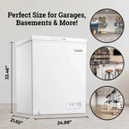 Igloo 5.0 Cu. Ft. Chest Freezer With Removable Basket, Free-Standing Door Temperature Ranges From-10?- to 10?- F, Front Defrost Water Drain, Perfect for Homes, Garages, Basements, RVs, White