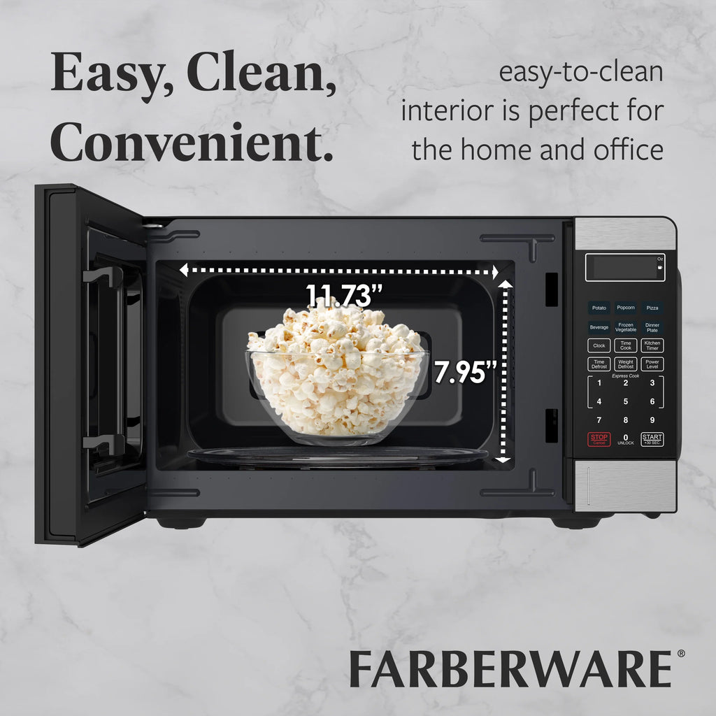 Farberware FMGZ09BKA 0.9 Cu. Ft. Microwave Oven, 900W, Digital Control, LED Display, 6 Cooking Presets, Black