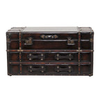 Roche River Decor Faux Leather or Linen Fabric Coffee Table Trunk with 2 Drawers and Buckle Hinged Top - Available in Dark Blue or Brown