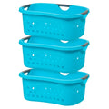 Hip Grip Laundry Basket – Large Teal Plastic Organizer with Comfort Handles, 3-Pack