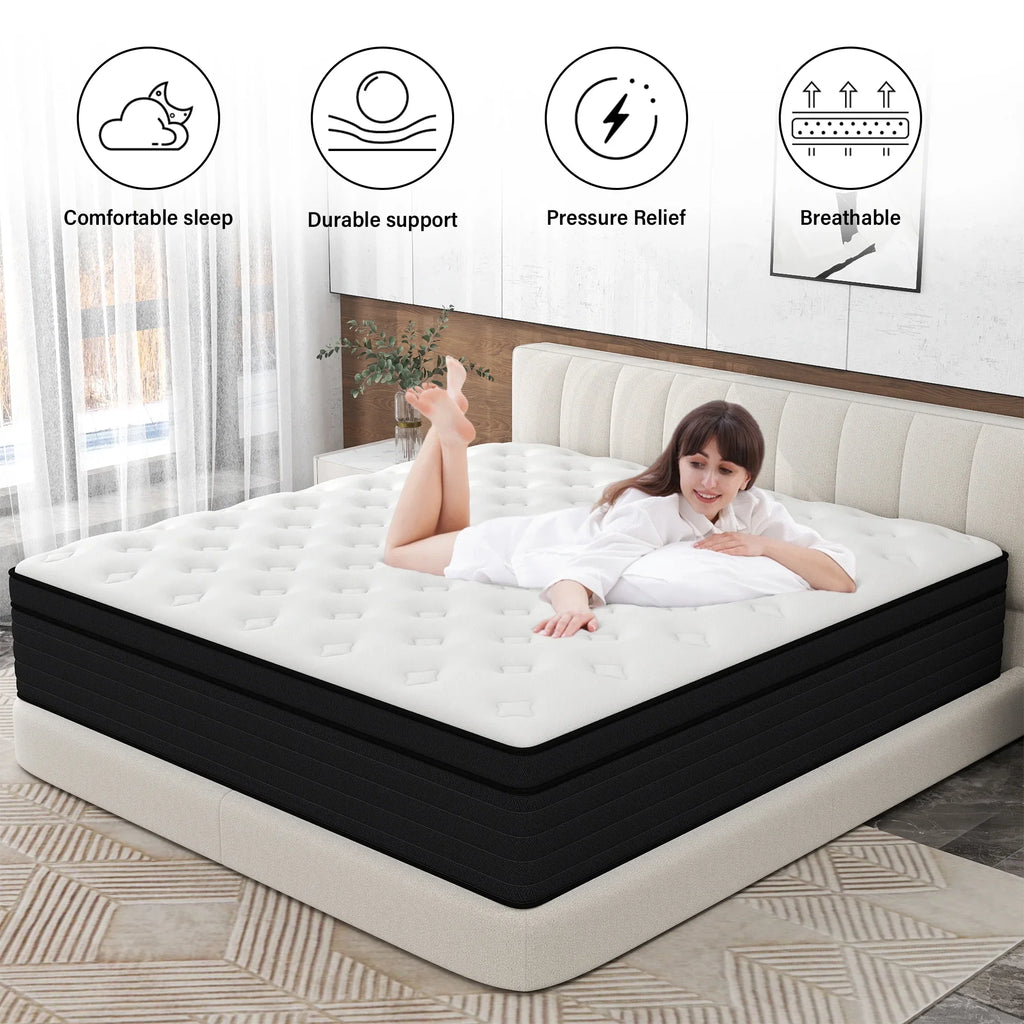 CICIMLU 12 inch Queen Mattress,Gel Memory Foam & Spring Hybrid Medium Comfort Mattress in a Box,CertiPUR-US