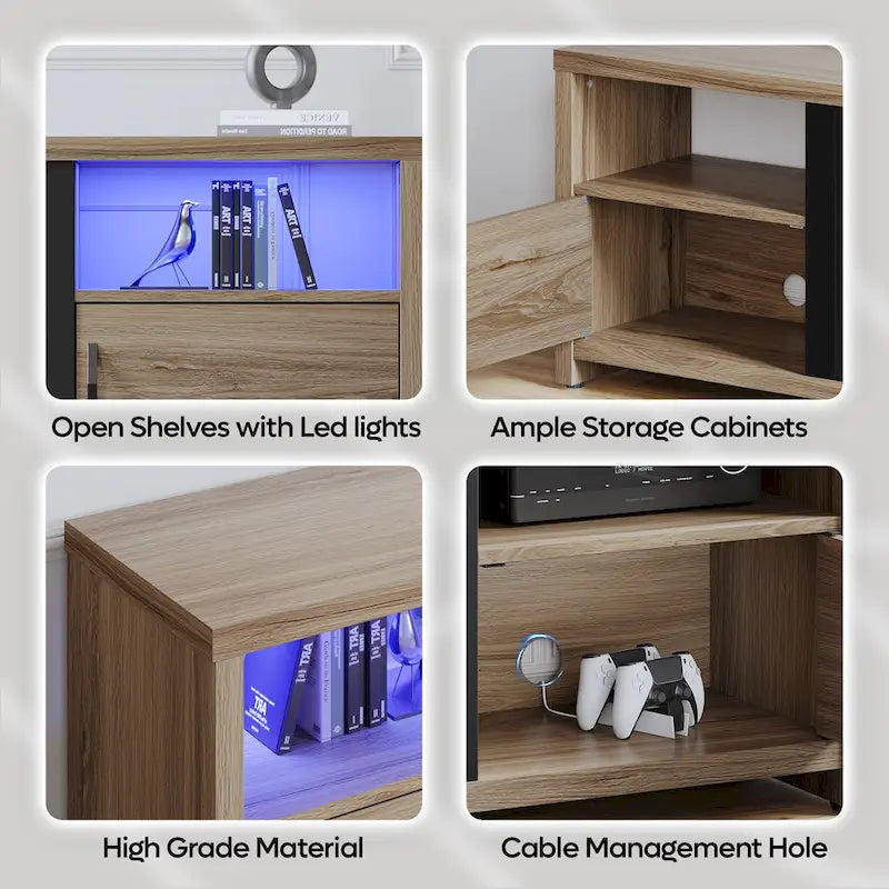 71-Inch TV Stand for 75-Inch TVs with LED Fireplace and Storage Cabinet