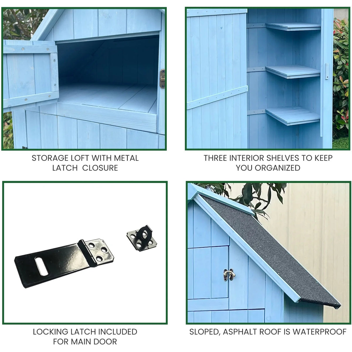 Hanover Sturdy Durable Waterproof Wood Outdoor Vertical Storage Shed, 70.40"x 30.30"x21.30", Blue