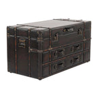 Roche River Decor Faux Leather or Linen Fabric Coffee Table Trunk with 2 Drawers and Buckle Hinged Top - Available in Dark Blue or Brown