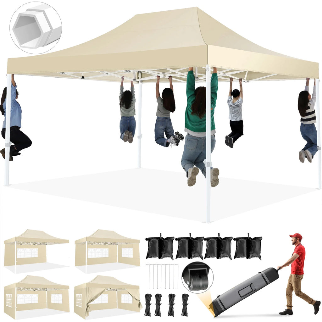 Hoteel 10x15 Heavy Duty Canopy Tent with 4 Sidewalls,Pop up Canopy for Parties Wedding,Commercial Easy up Gazebo with Roller Bag,UV 50+ &,Black