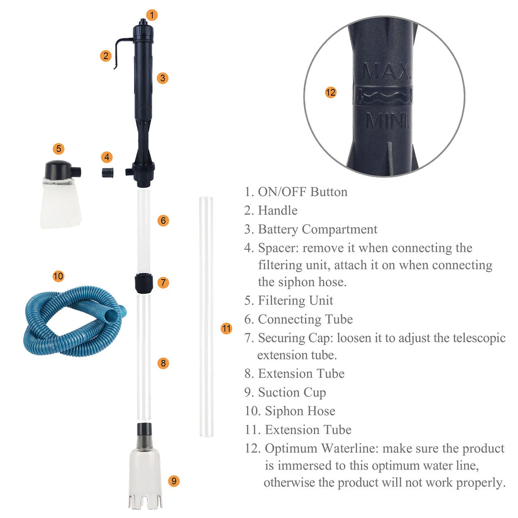 Battery Operated Aquarium Vacuum Gravel Cleaner Portable Fish Tank Cleaner Siphon Pump
