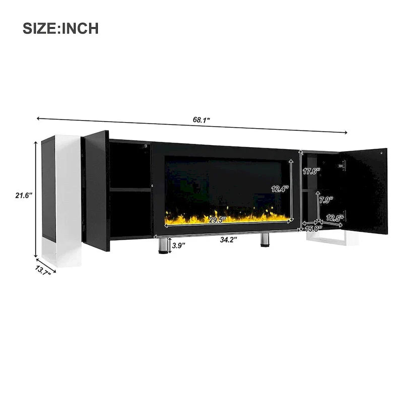 Contemporary TV Stand with Electric Fireplace - Fits TVs Up to 78 Inches
