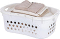 Plastic Laundry Basket - Large Clothes Hamper with Ventilation Holes, Built-In Handles & Hip Hold - 1.5 Bushel (50L) | White