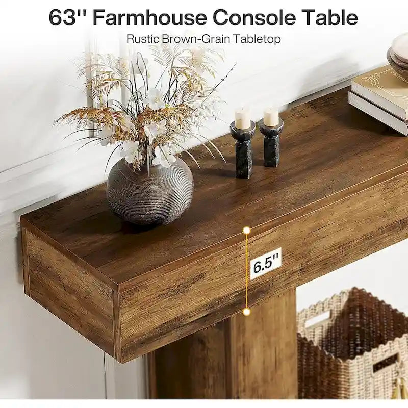 63-Inch Brown and Gray Slim Wooden Console Table for Entryway