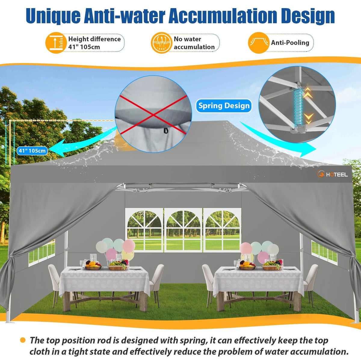 HOTEEL 10x15 Heavy Duty Canopy Tent - Commercial Pop Up with UV50+, Thick Hexagonal Frame, 4 Sidewalls, Anti-Pooling Design & Roller Bag (Black)