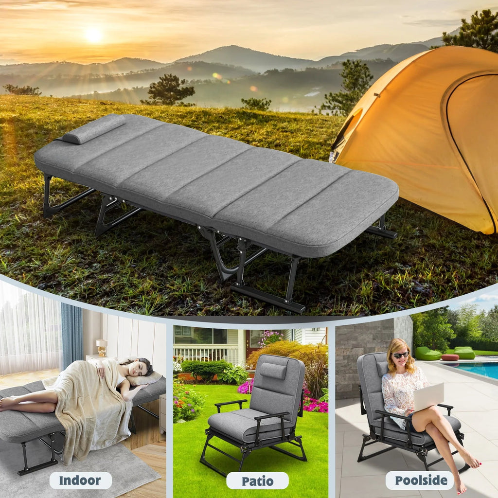 FICISOG Portable Beds Frame with Mattress, Foldaway Rest Cots for Adults Kids, Gray