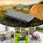 FICISOG Portable Beds Frame with Mattress, Foldaway Rest Cots for Adults Kids, Gray